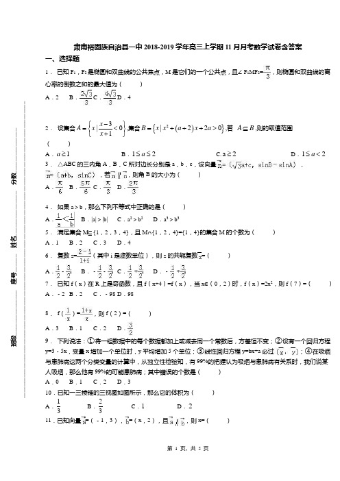 肃南裕固族自治县一中2018-2019学年高三上学期11月月考数学试卷含答案