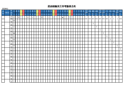 药店销售员工作考勤表(13)