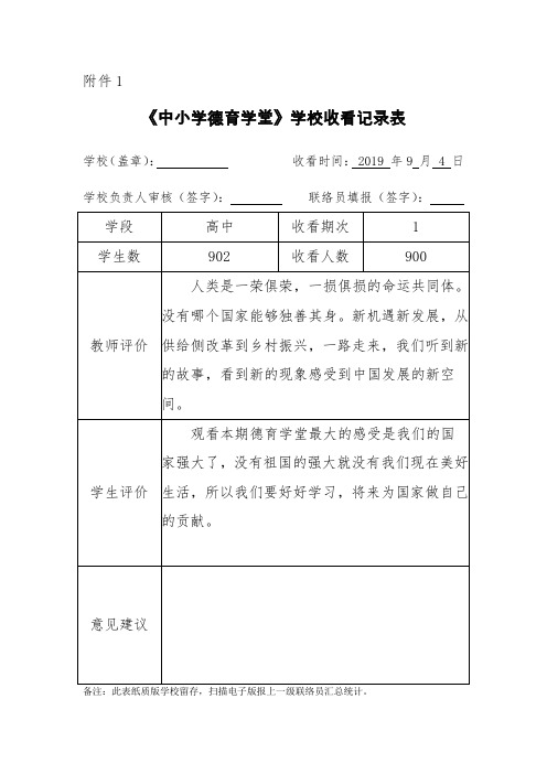 《中小学德育学堂》学校收看记录表 - 1