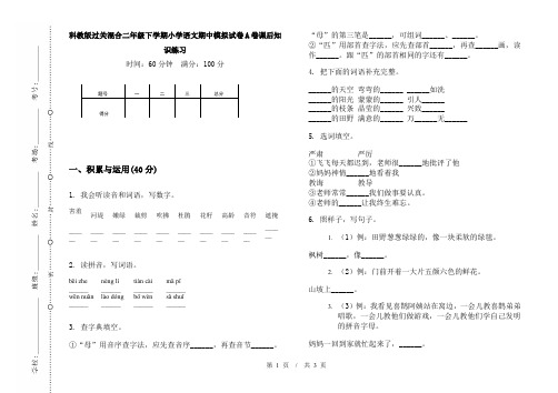 科教版过关混合二年级下学期小学语文期中模拟试卷A卷课后知识练习