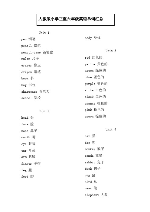 人教版小学三至六年级英语单词汇总(最新整理)