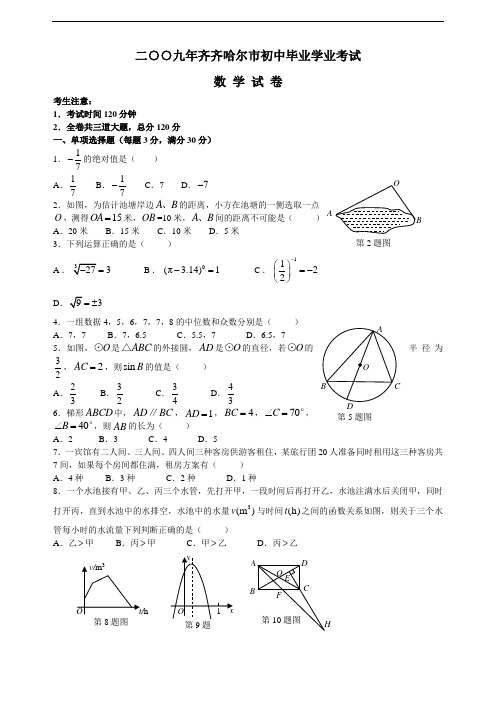 齐齐哈尔市历年数学中考题