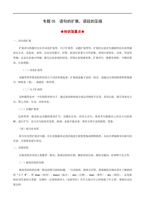  语句的扩展,语段的压缩-2020-2021学年高一语文上学期期中考试划重点(统编版)(原卷版)