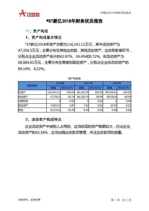 ST新亿2018年财务状况报告-智泽华