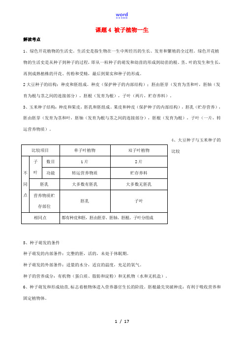 中考生物真题专题高效训练 课题4 被子植物一生(含解析)-人教版初中九年级全册生物试题