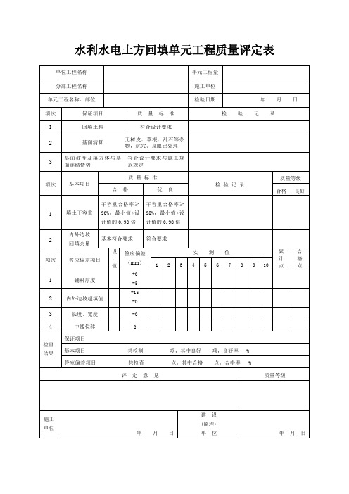 水利水电土方回填单元工程质量评定表