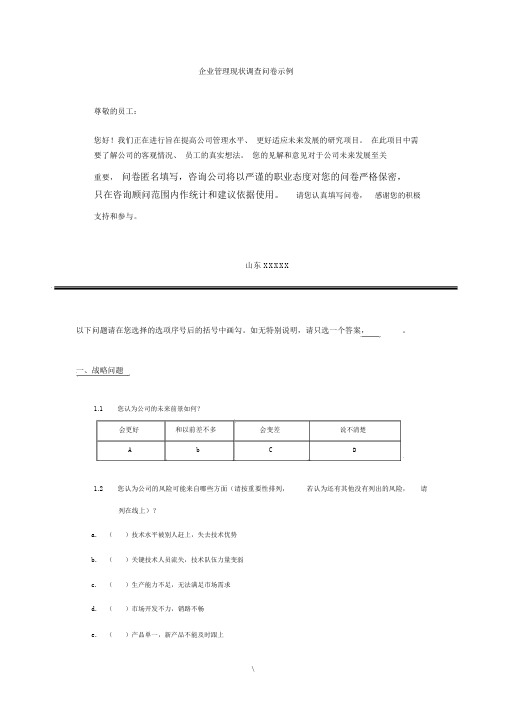 企业管理现状调查问卷