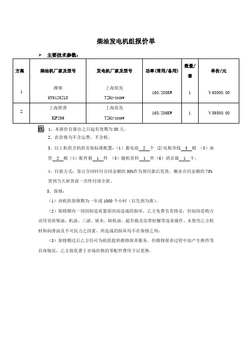 最新整理2012年度柴油发电机组相关报价单.doc