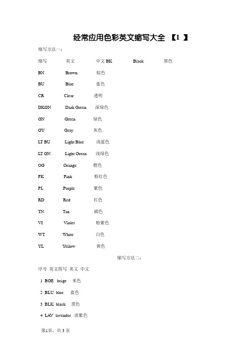 常用颜色英文缩写大全