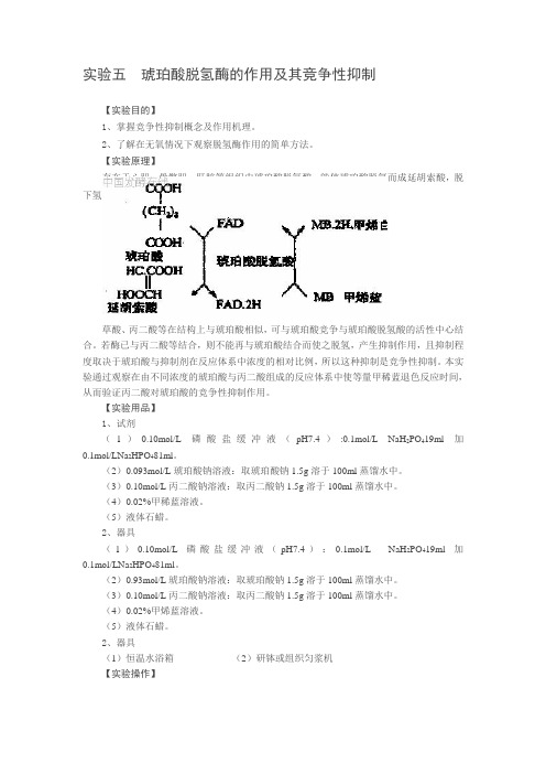 实验五琥珀酸脱氢酶的作用及其竞争性抑制