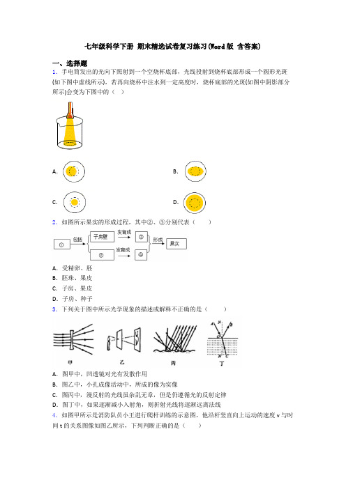 七年级科学下册 期末精选试卷复习练习(Word版 含答案)