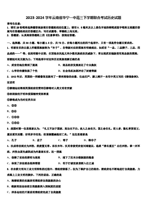 2023-2024学年云南省华宁一中高三下学期联合考试历史试题含解析