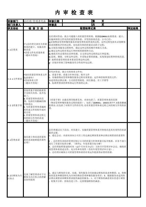 质量体系物业服务内审检查表(全套)