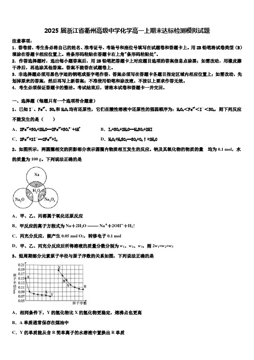 2025届浙江省衢州高级中学化学高一上期末达标检测模拟试题含解析