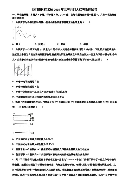 厦门市达标名校2019年高考五月大联考物理试卷含解析