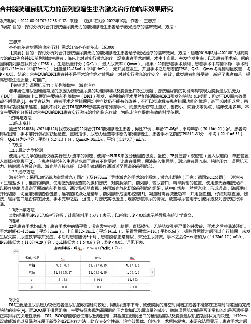 合并膀胱逼尿肌无力的前列腺增生患者激光治疗的临床效果研究