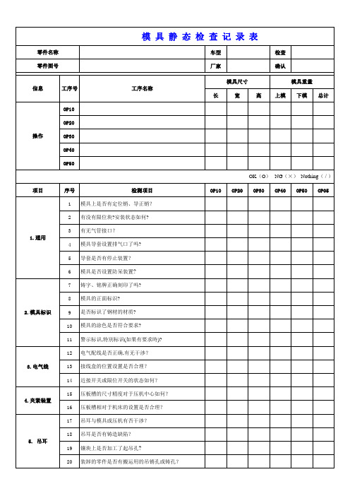 静态检查表