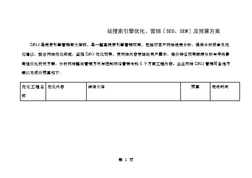 站搜索引擎优化、营销(SEO、SEM)及预算方案