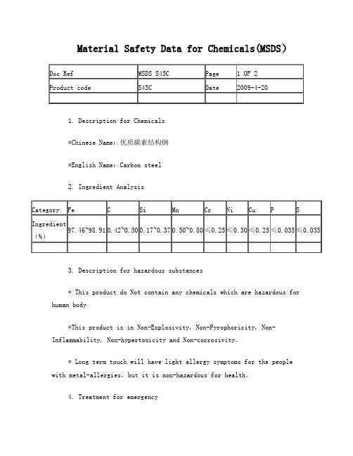 45#(S45C)钢的MSDS资料(英文版)