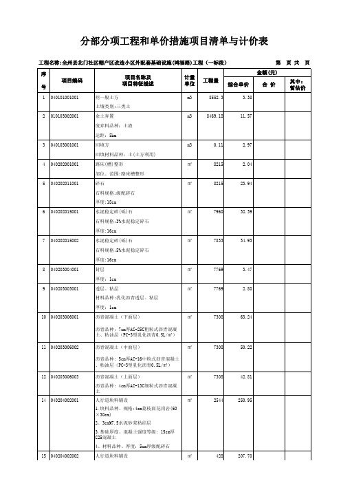 分部分项工程和单价措施项目清单与计价表