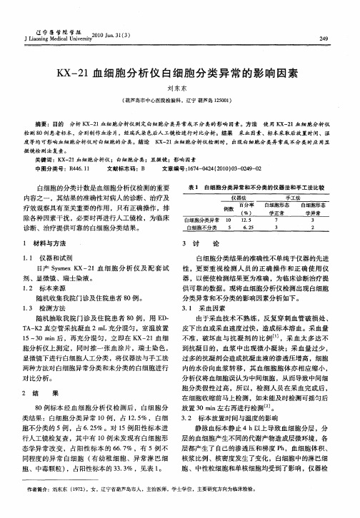 KX-21血细胞分析仪白细胞分类异常的影响因素