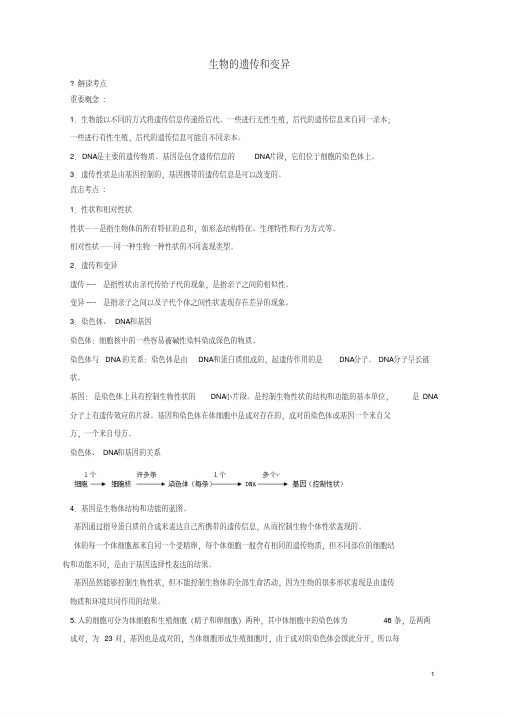中考生物-专题10-生物的遗传和变异试题(含解析)