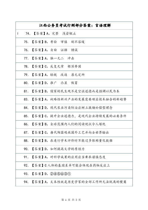 江西公务员考试行测部分答案：言语理解.doc