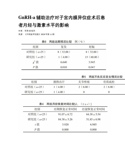 GnRH-a辅助治疗对子宫内膜异位症术后患者月经与激素水平的影响