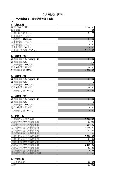 个人薪资计算表