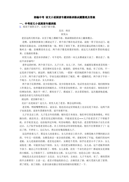 部编中考 语文小说阅读专题训练训练试题整理及答案