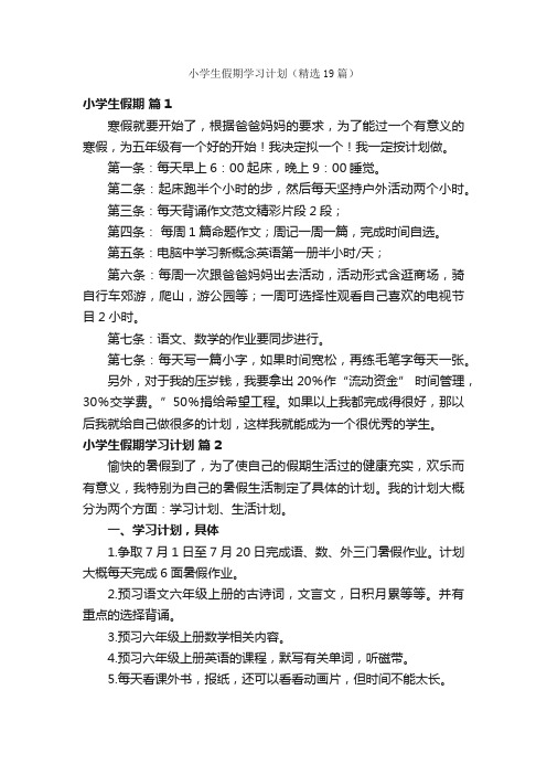 小学生假期学习计划（精选19篇）