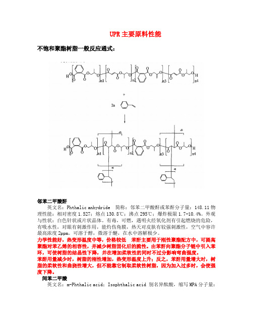 UPR主要原料性能