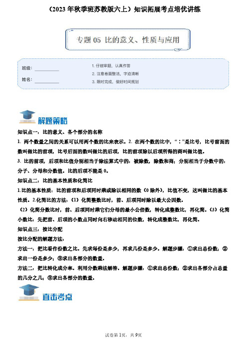 专题05《比的意义、性质和应用题》六年级数学上册