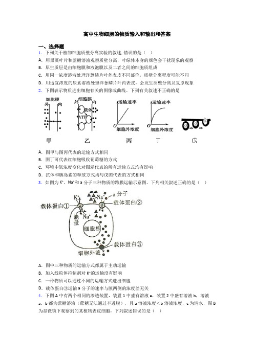 高中生物细胞的物质输入和输出和答案