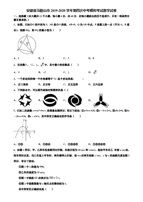 安徽省马鞍山市2019-2020学年第四次中考模拟考试数学试卷含解析