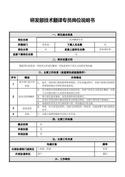 技术翻译专员岗位说明书 V1