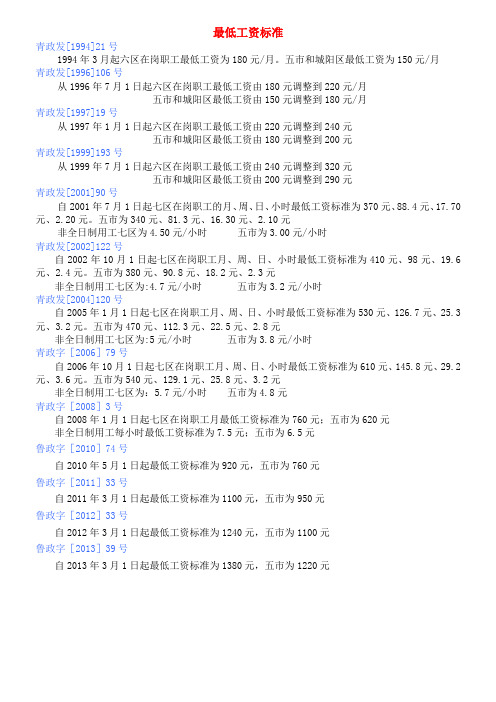 (总结版)青岛历年最低工资、最低生活费标准、年平均工资