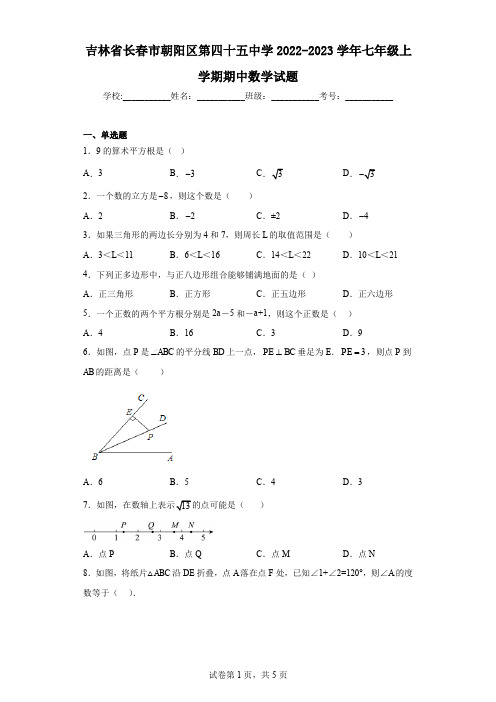 吉林省长春市朝阳区第四十五中学2022-2023学年七年级上学期期中数学试题