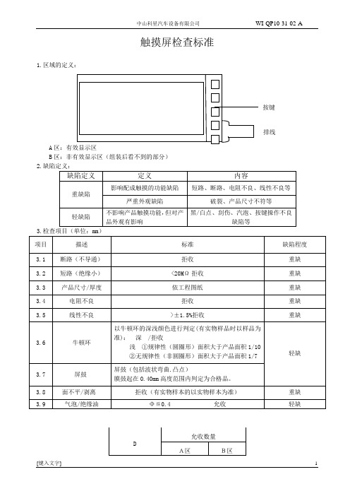 触摸屏检查标准