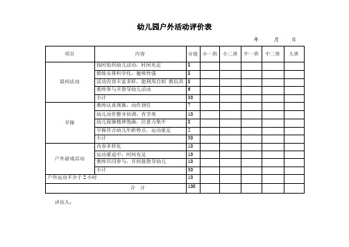 幼儿园户外活动评价表