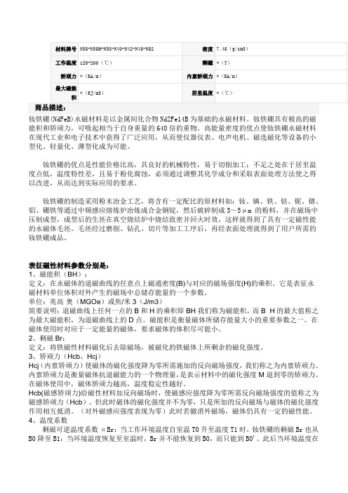 钕铁硼(NdFeB)永磁材料Magnet specification