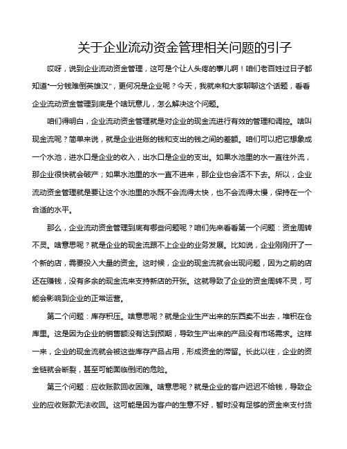 关于企业流动资金管理相关问题的引子