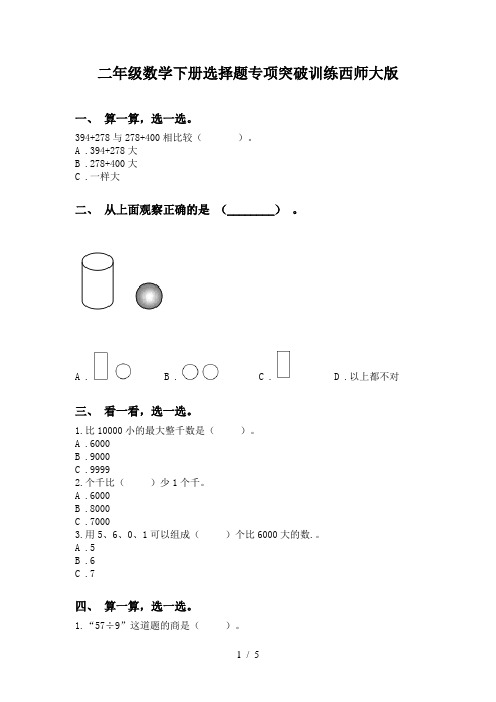 二年级数学下册选择题专项突破训练西师大版