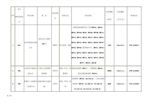 江西危险废物处理单位