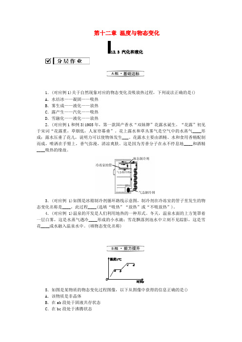 九年级物理全册第十二章温度与物态变化12.3汽化和液化分层作业新版沪科版