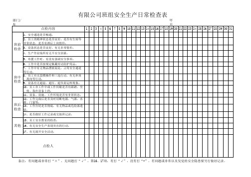 班组安全生产日常检查表