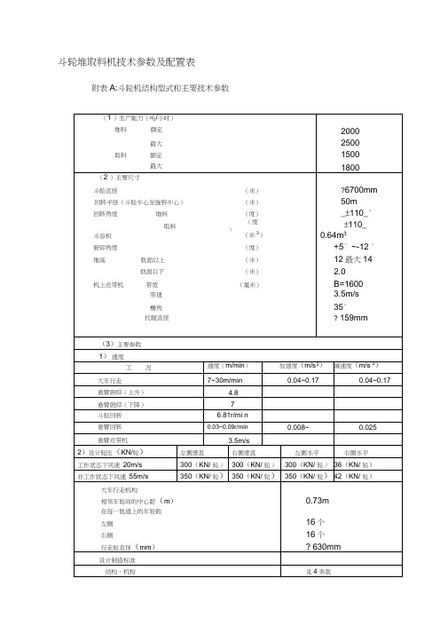 斗轮堆取料机技术参数及配置表