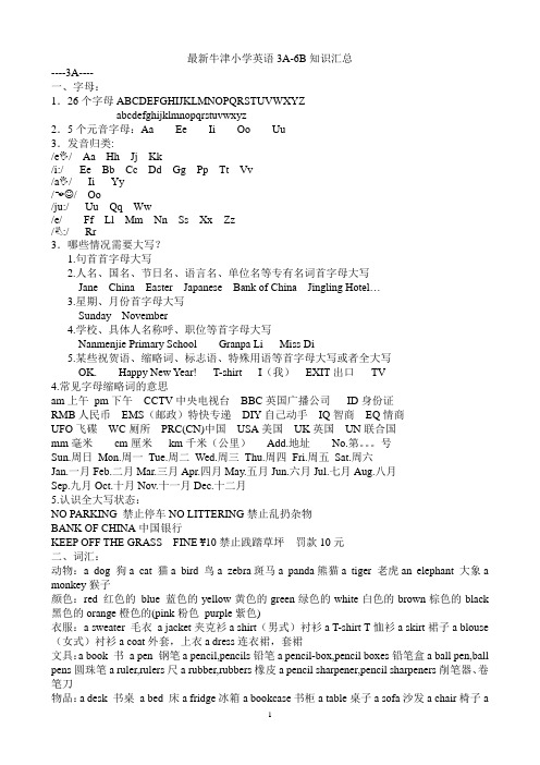 最新牛津小学英语3A-6B知识汇总