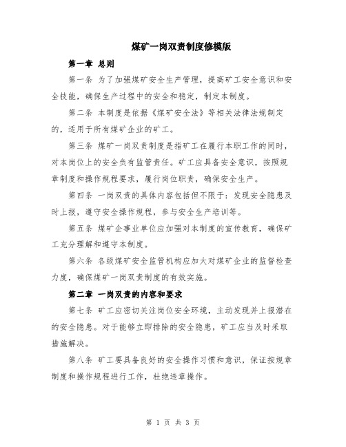 煤矿一岗双责制度修模版