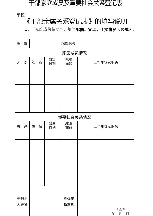 干部家庭成员及重要社会关系登记表